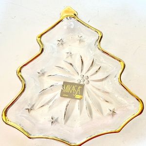 NEW Mikasa Crystal Gold-Trimmed Christmas Tree Candy Trinket Rare Poinsettia